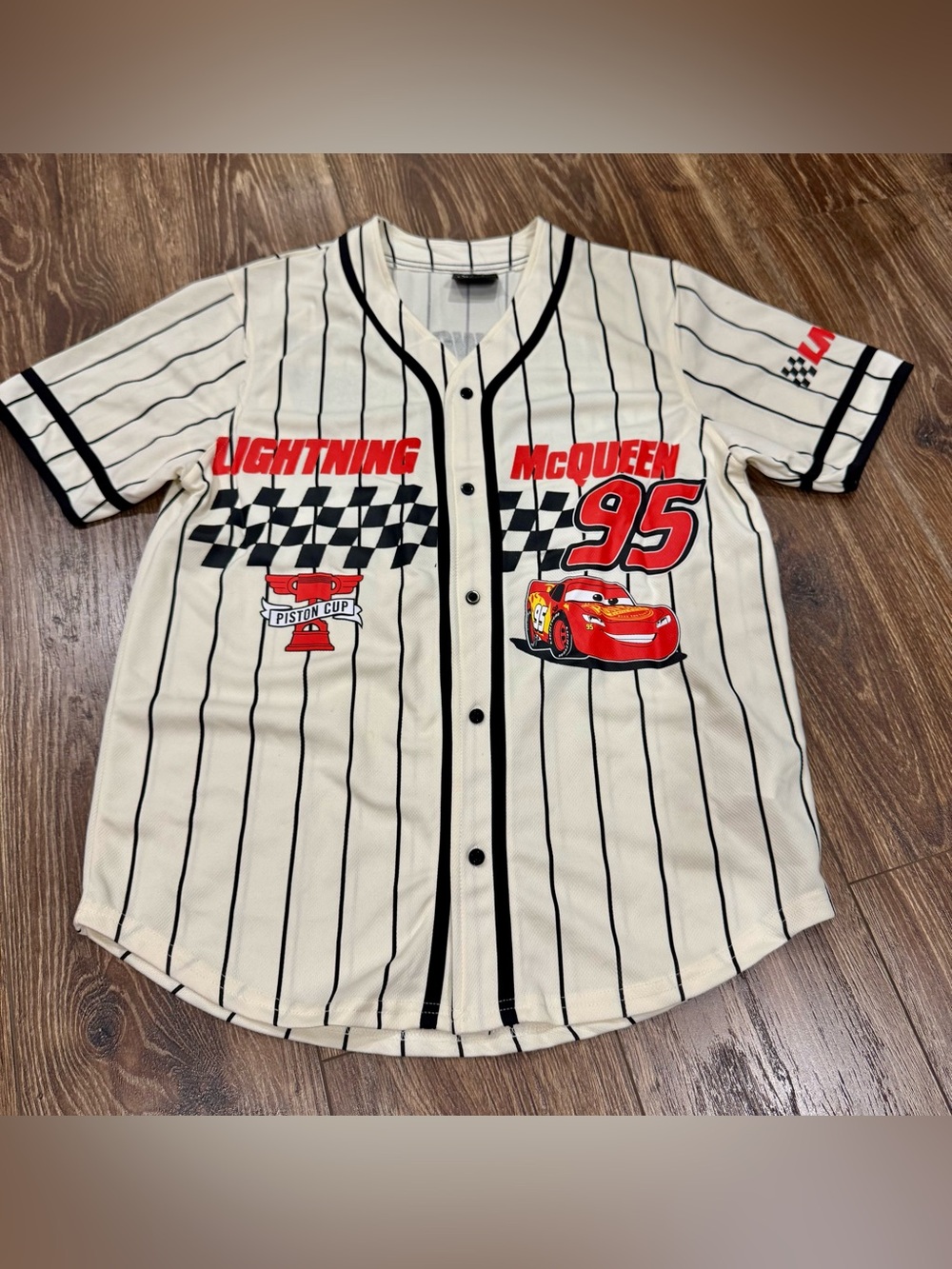 Disney Pixar Cars Lightning McQueen Pinstripe Baseball Jersey Size M
